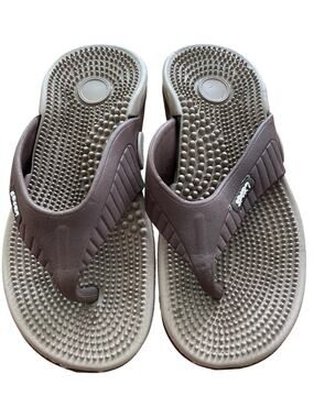 "Sport" Women's Massage Flipflop Sandals/Acupresssure Footbed, 8.5 US, Brown/Tan